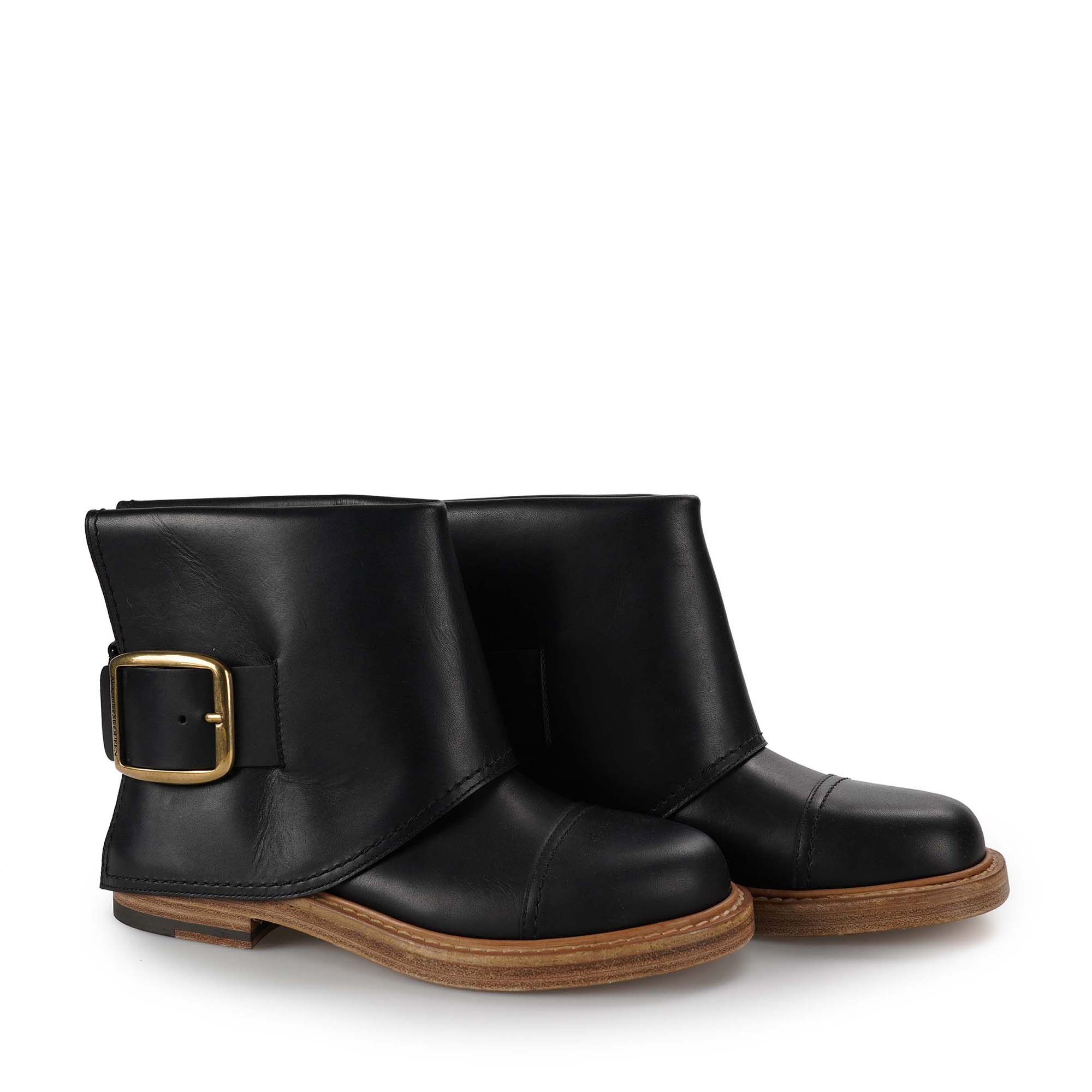 Alexander McQueen - Black Leather Gold Buckle Boots